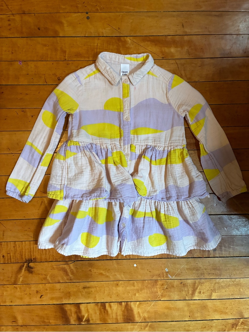 Girls' Tiered Button-Front Dress in Yellow & Lavender